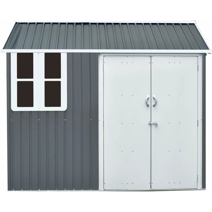 6-Ft. x 8-Ft. x 7-Ft. Galvanized Steel Nordic Storage Shed with Window and Sliding Bolt Lock, Dark Gray/White