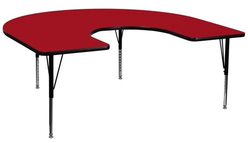 60”W x 66”L Horseshoe Activity Table in Red with Height Adjustable Pre-School Legs – XU-A6066-HRSE-RED-T-P-GG