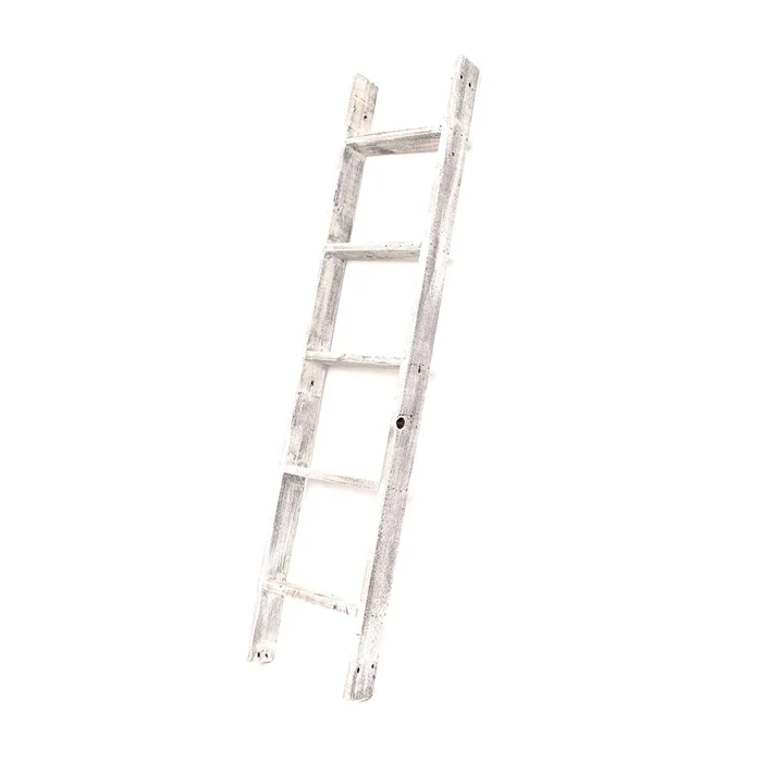 60″ White Rustic Four Step Wood Ladder Shelf