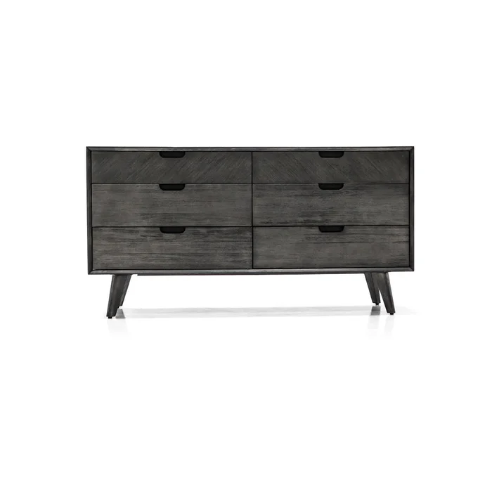 61″ Gray Solid Wood Six Drawer Double Dresser