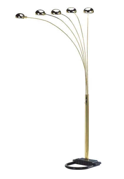 6962-GLD 5-cap gold metal finish peacock floor lamp with dimmer switch