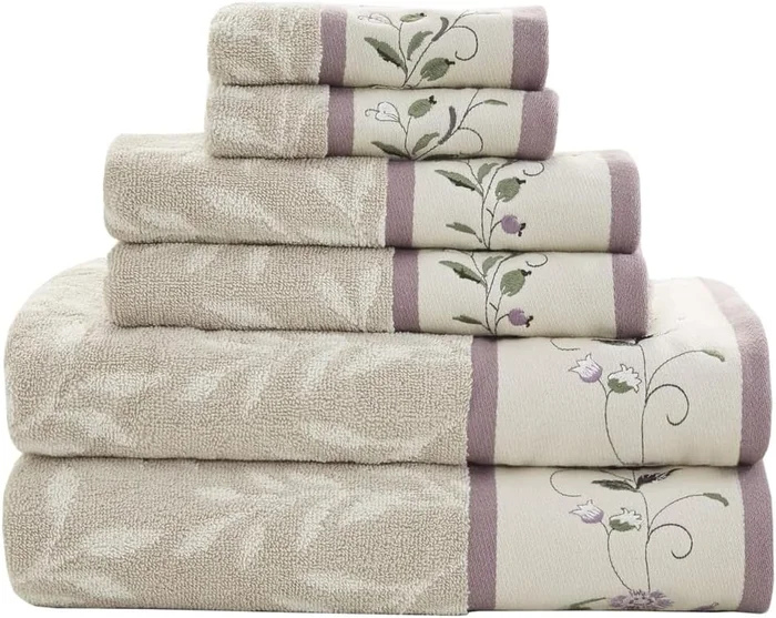 6Pc Serene 100% Cotton Premium Quality Bath Towel Soft Lightweight Highly Absorbent for Bathroom, Multi-Sizes, Purple