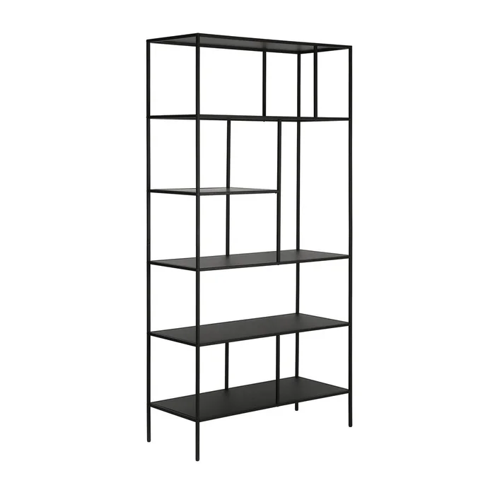 72″ Black Metal Six Tier Etagere Bookcase