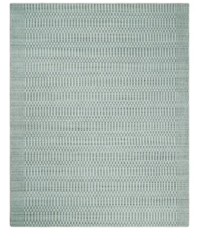 8×10 Hand Made Modern Trellis Ivory and Brown Scandinavian Blended Wool Flatwoven Area Rug | KE7
