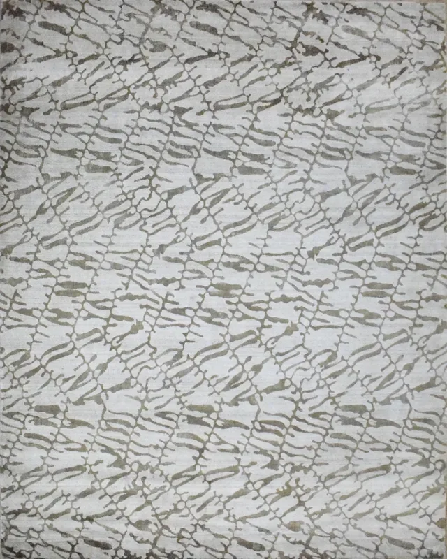 8×10 Rug, White and Brown Rug, Modern and Abstract Rug, Hand-loom Printed Viscose Area Rug | TRD020QT810