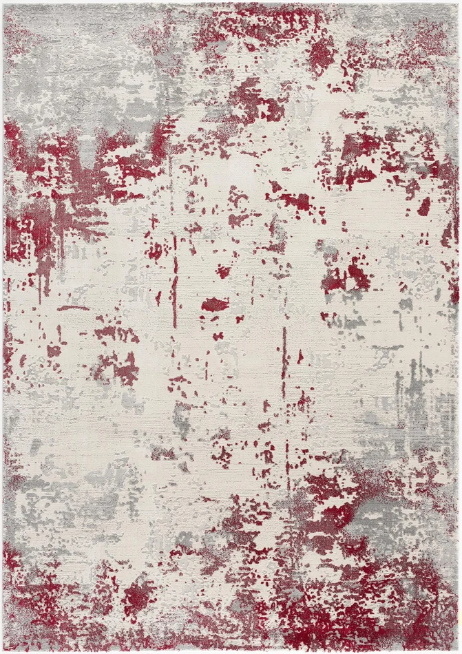 8′ X 10′ Red And Gray Abstract Shag Area Rug