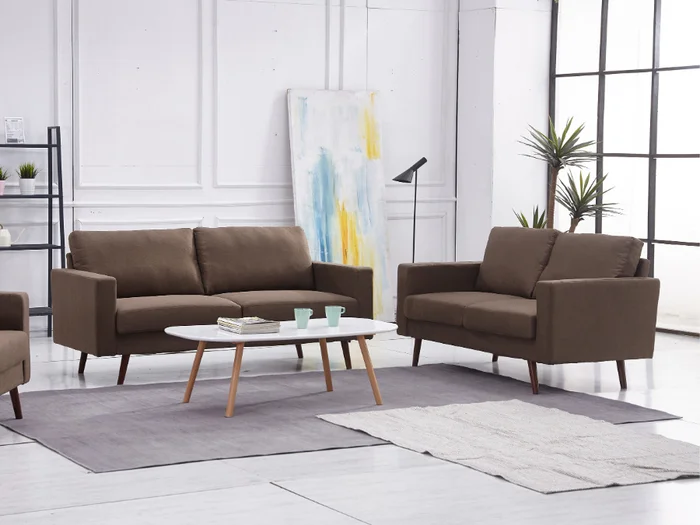 8123-2PC 2 pc Mercury row overturf brown mid-century modern linen like fabric sofa and love seat set