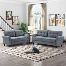8159-2PC 2 pc Zipcdoe design espana dark grey tufted back linen like fabric sofa and love seat set