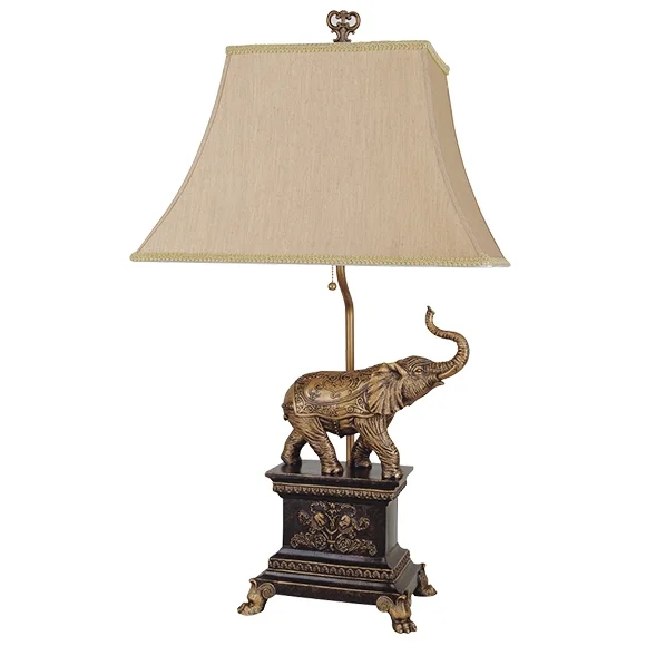 8203 Antique gold finish poly resin ornate elephant table lamp with rectangular shade