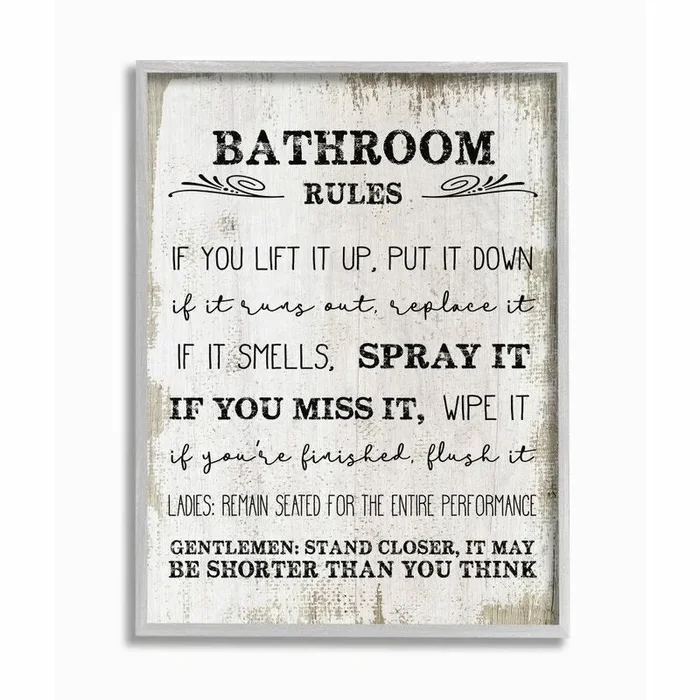 ‘Bathroom Rules Funny Word Wood Textured Design’ K7142