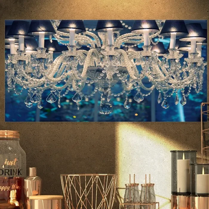 ‘Blue Vintage Crystal Chandelier’ 36″ x 46 Wrapped Canvas Photograph EJ462