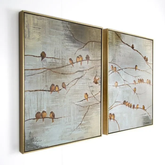 ‘Flock Of Birds Handpainted’ Framed Graphic Art Print on Canvas JJ307