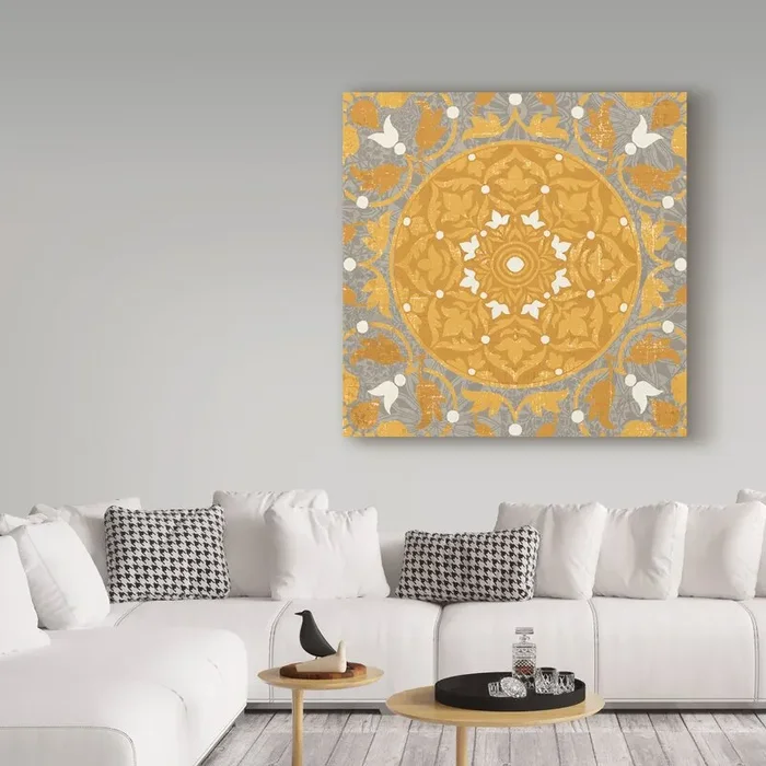 ‘Inspired India Yellow III’ 35″ x 35″ Acrylic Painting Print on Wrapped Canvas EJ257