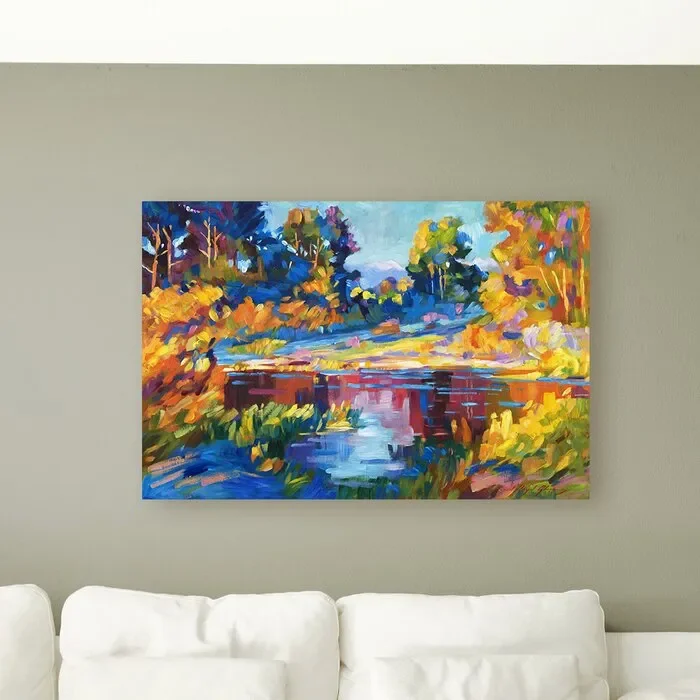 ‘Reflections on a Quiet Lake’ by David Lloyd Glover Painting Print on Canvas – 22″ x 32″ (#K5928)