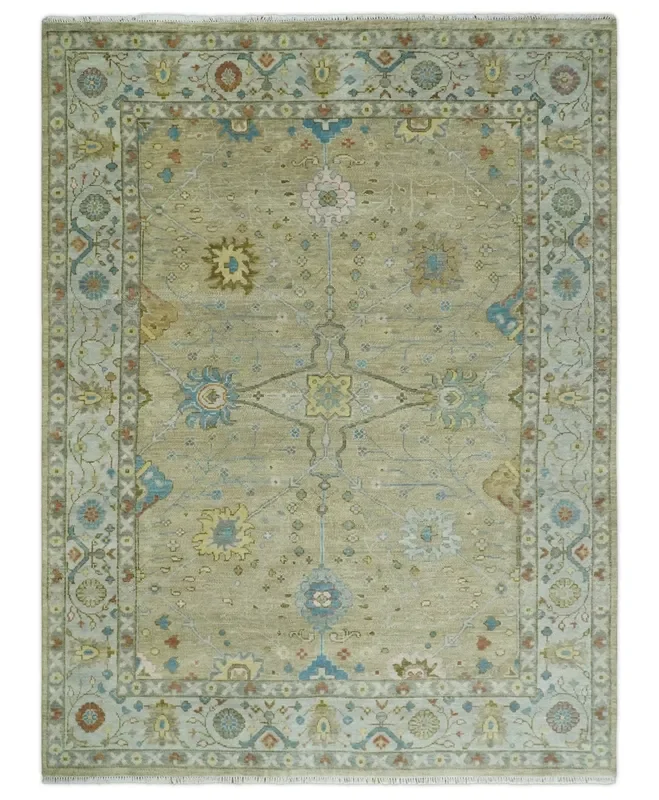 9×12 Hand Knotted Beige and Ivory Floral Traditional Persian Oushak Wool Rug | TRDCP1205912S