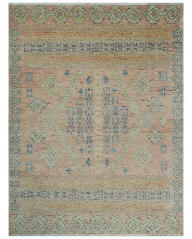 9×12 Hand Knotted Heriz Serapi Peach, Beige and Blue Area Rug