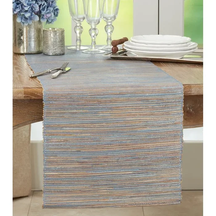 90″ x 14″ Blue-Gray Bevis Shimmering Woven Nubby Natural Table Runner