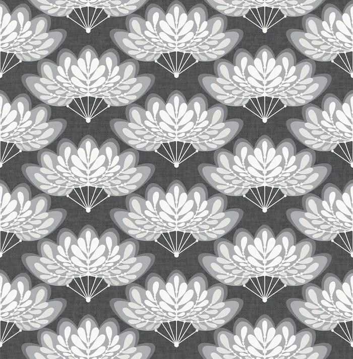 A-Street Prints 2861-25756 Lotus Charcoal Floral Fans Wallpaper