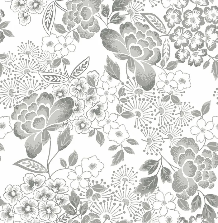 A-Street Prints 4081-26303 Irina Grey Floral Blooms Wallpaper