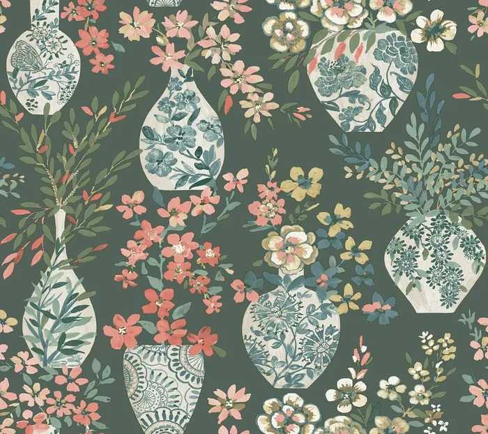 A-Street Prints 4120-72002 Harper Brown Floral Vase Wallpaper