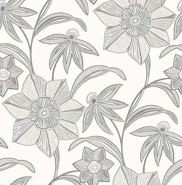 A-Street Prints 4172-27514 Star Flower Charcoal Floral Trail Wallpaper