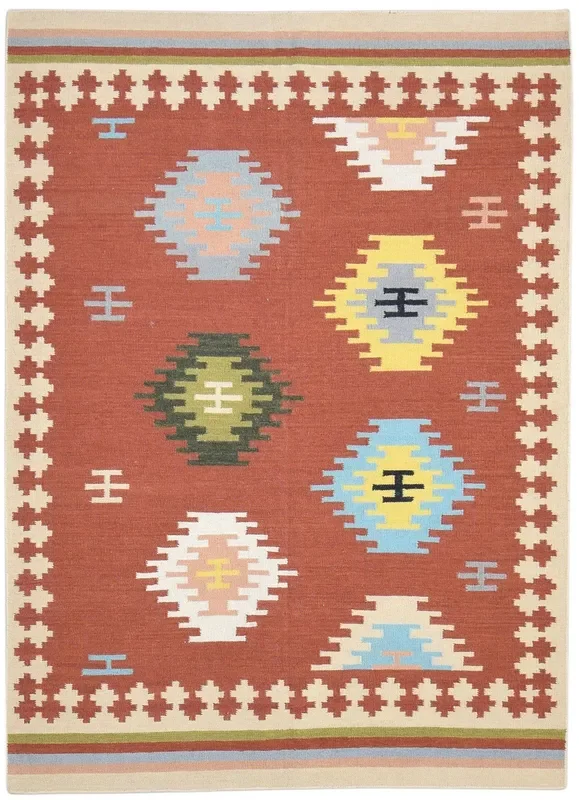 Abra Wool Rust Rug 5′ X 7′ Persian Dhurrie Southwestern Tribal