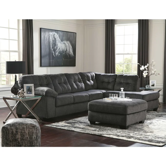 Accrington 3 Pc. Right Arm Facing Corner Chaise 2 Pc Sectional, Ottoman – Dark Gray