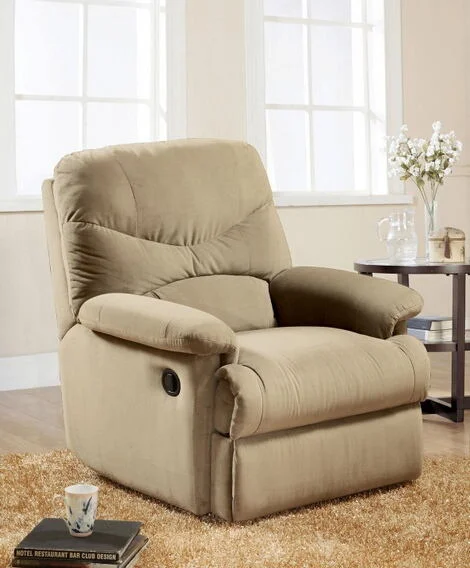 Acme 00626 Arcadia beige microfiber fabric recliner chair with overstuffed seats and arms