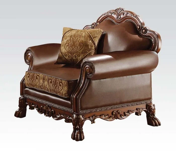 Acme 15162 Astoria grand bethnal dresden cherry oak finish wood fabric and faux leather oversized accent chair
