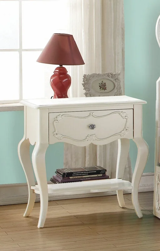 Acme 30509 Wynell pearl white finish wood nightstand with curved legs