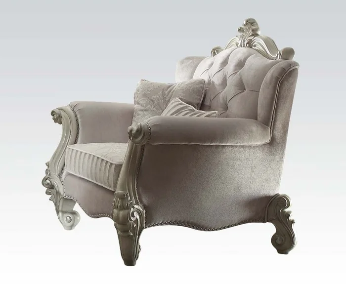 Acme 52107 Astoria grand diep versailles bone white finish wood ivory velvet fabric oversized accent chair