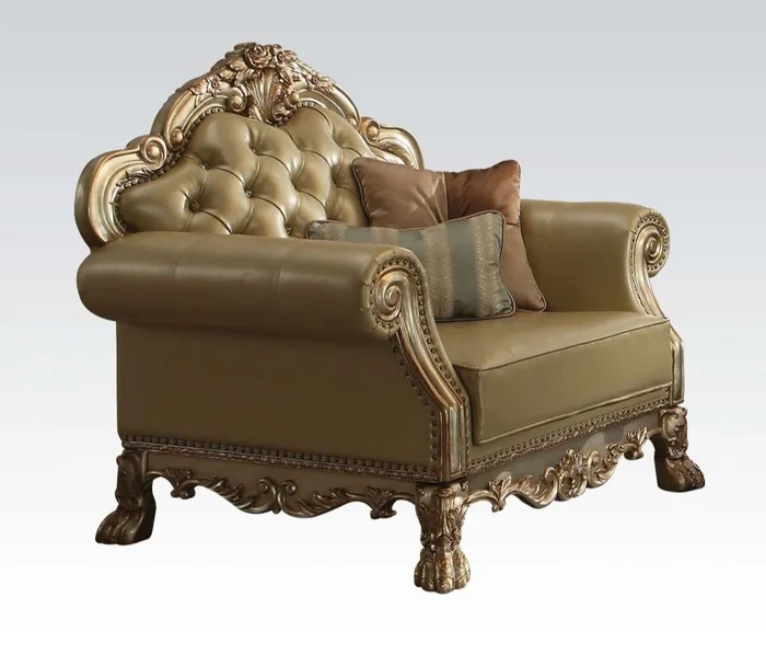 Acme 53162 Astoria grand bethnal dresden gold patina finish wood bone faux leather oversized accent chair