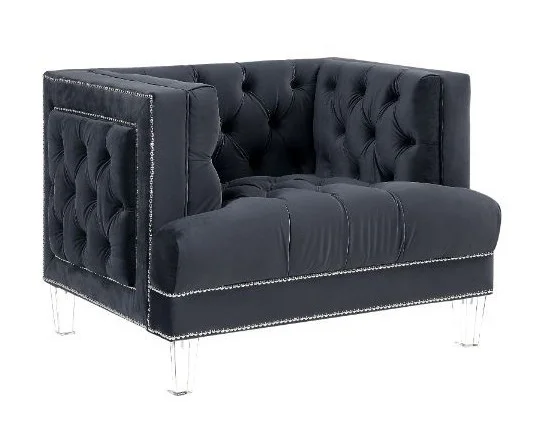 Acme 56462 Astoria Grand ansario charcoal tufted velvet fabric and nail head trim accent chair