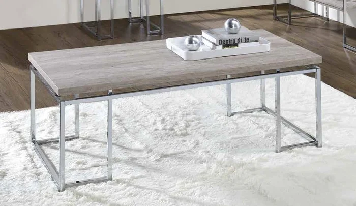 Acme 85370 17 stories gambier chafik natural oak finish wood chrome metal frame coffee table