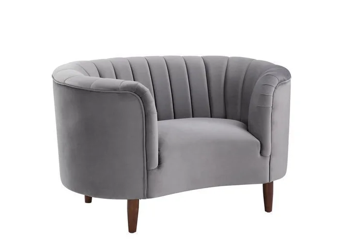 Acme LV00168 Astoria grand millephri grey velvet fabric tufted design barrel back accents oversized accent chair