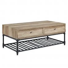 Acme LV00748 Latitude run Brantley oak finish wood sandy black finish metal industrial coffee table with drawers