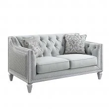 Acme LV01050 Rosdorf park katiai light grey linen fabric rustic gray & weathered white finish wood love seat