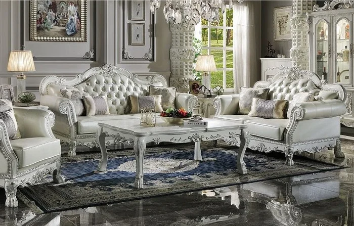 Acme LV01688-89 2 pc Astoria grand bethnal dresden bone white finish wood bone faux leather sofa and love seat set