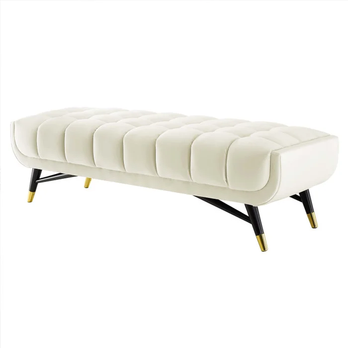 Adept 60″ Performance Velvet Bench, Velvet, Ivory White, 19571