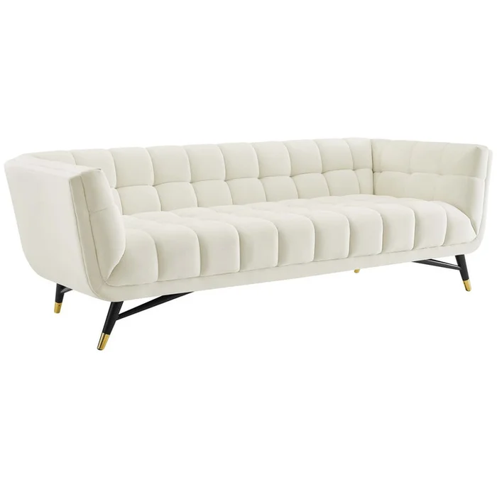 Adept Upholstered Velvet Sofa, Velvet Fabric, Ivory White 14103