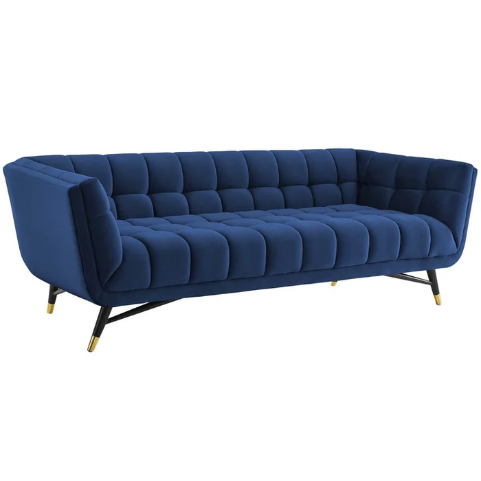 Adept Upholstered Velvet Sofa, Velvet Fabric, Navy Blue 14104