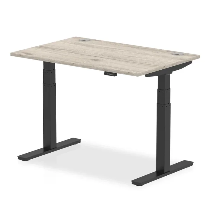 Air 800mm Deep Height Adjustable Desk With Cable Ports – Grey Oak