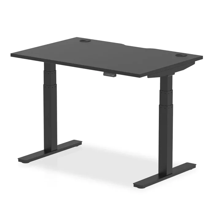 Air Black Series 800mm Deep Height Adjustable Desk Black Top with Cable Ports & Black Legs