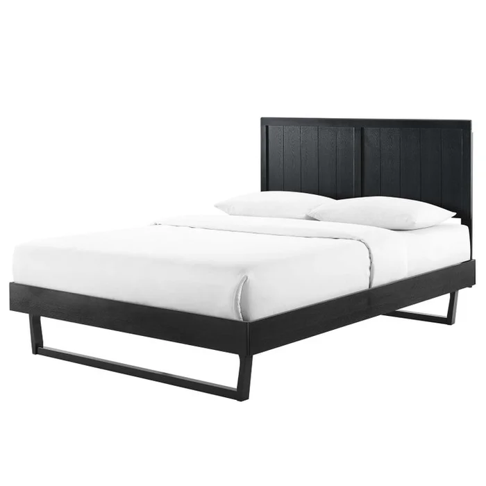 Alana Full Wood Platform Bed With Angular Frame, Wood, Black, 22395