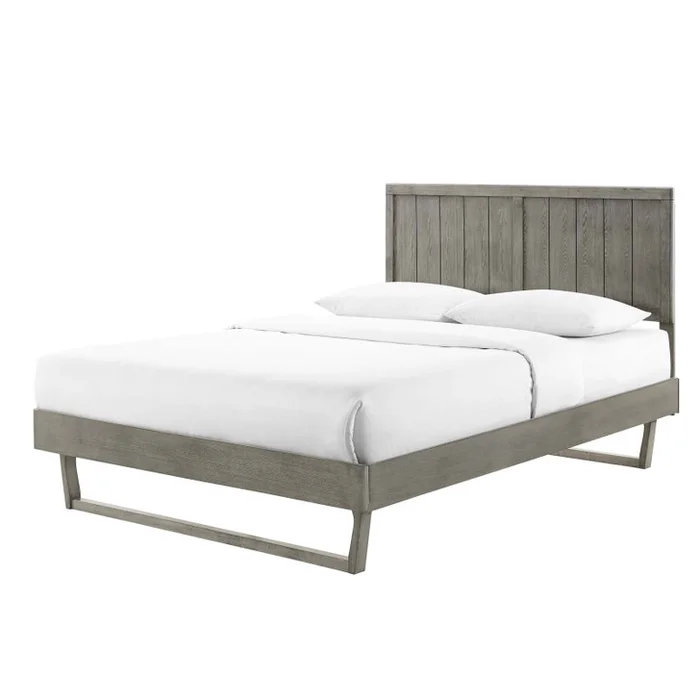 Alana Queen Wood Platform Bed With Angular Frame, Wood, Grey Gray, 22228