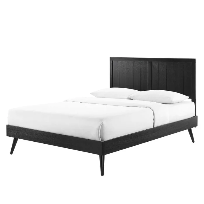 Alana Twin Wood Platform Bed With Splayed Legs, Wood, Black, 22410