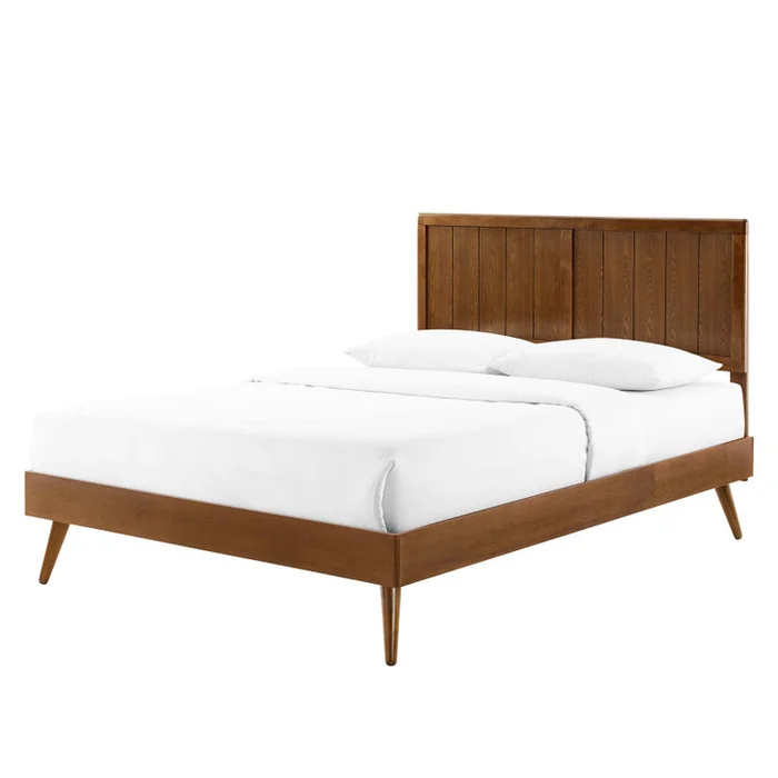 Alana Twin Wood Platform Bed With Splayed Legs, Wood, Brown Walnut, 22412