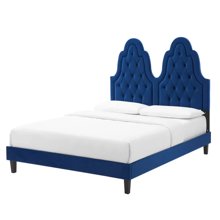 Alexandria Tufted Performance Velvet Full Platform Bed, Velvet, Blue Navy, 23054