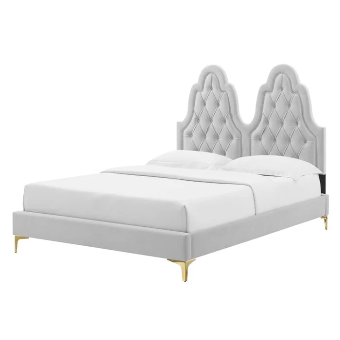 Alexandria Tufted Performance Velvet Full Platform Bed, Velvet, Light Grey Gray, 23036