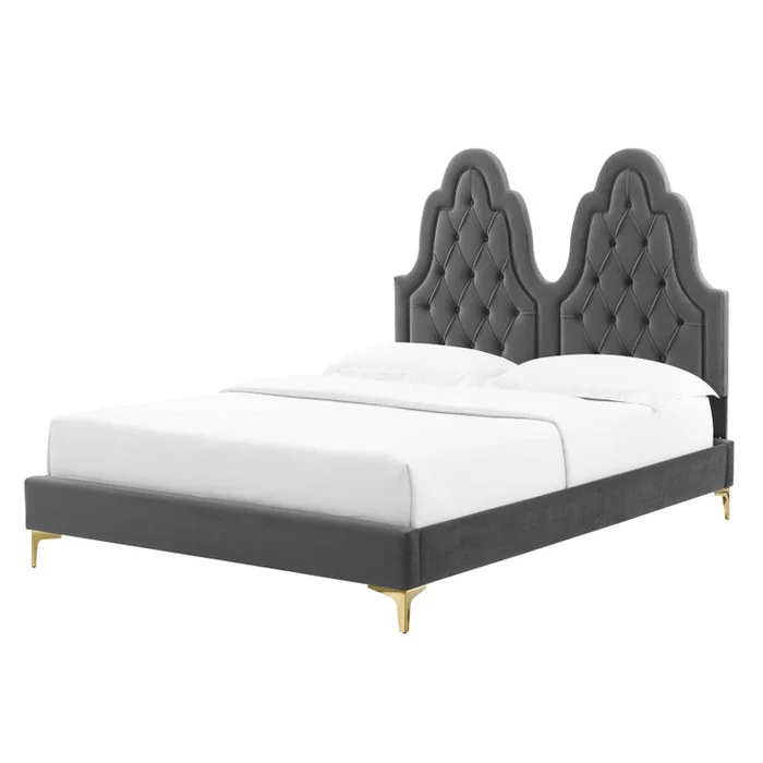 Alexandria Tufted Performance Velvet Queen Platform Bed, Velvet, Dark Grey Gray, 22770